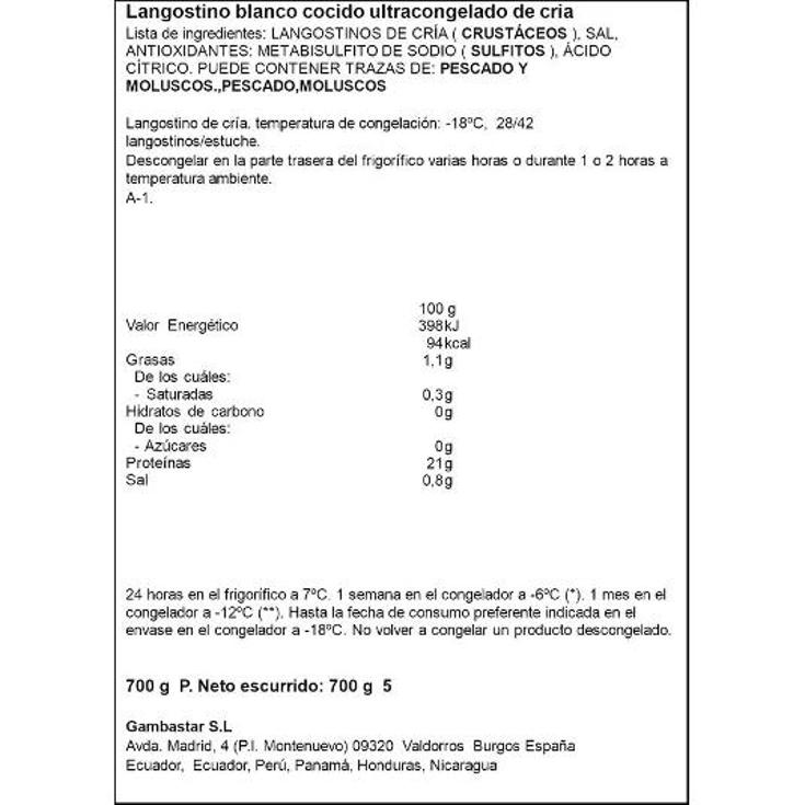 LANGOSTINO COCIDO 28/42 ARTIQ ESTCH 700 GR