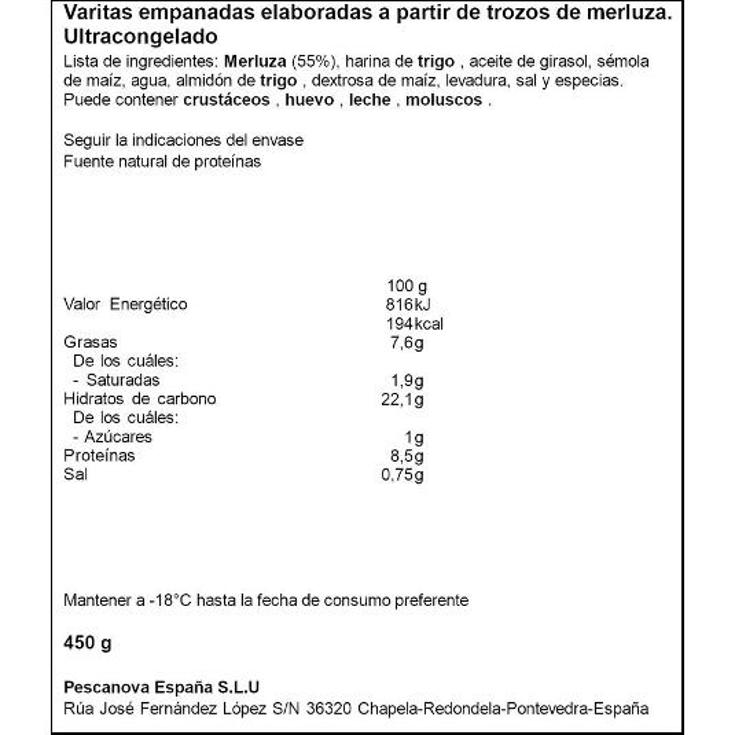 VARITAS MERLUZA EMPANADAS PESCANOVA ESTCH 450 GR