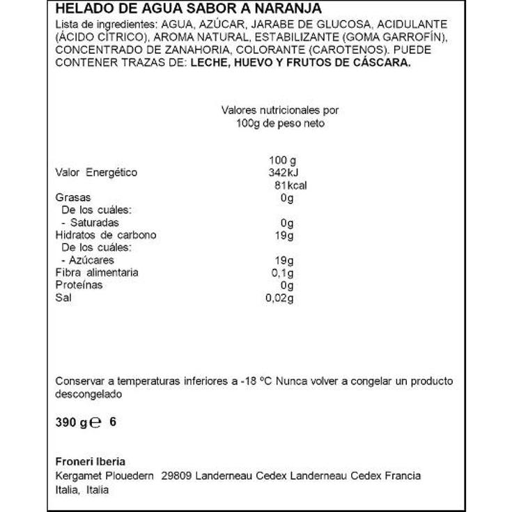 HELADO NARANJA X6 SPAR ESTCH 390 GR