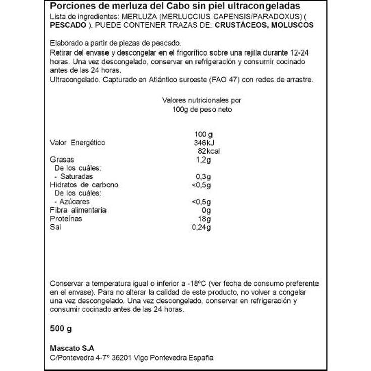 PORCIONES MERLUZA CABO ARTIQ BOLSA 500 GR