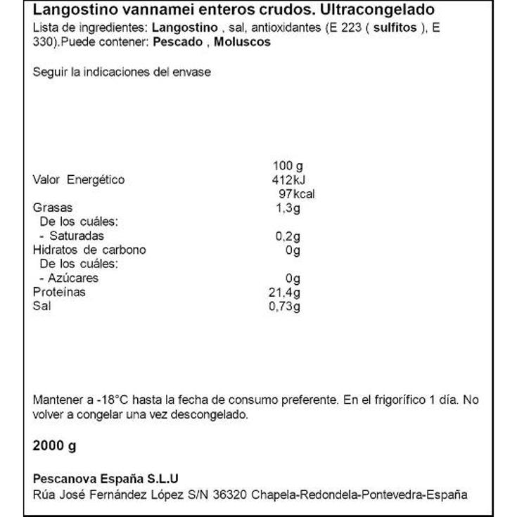 LANGOSTINO CRUDO 30/40 PESCANOVA ESTCH 2 KG