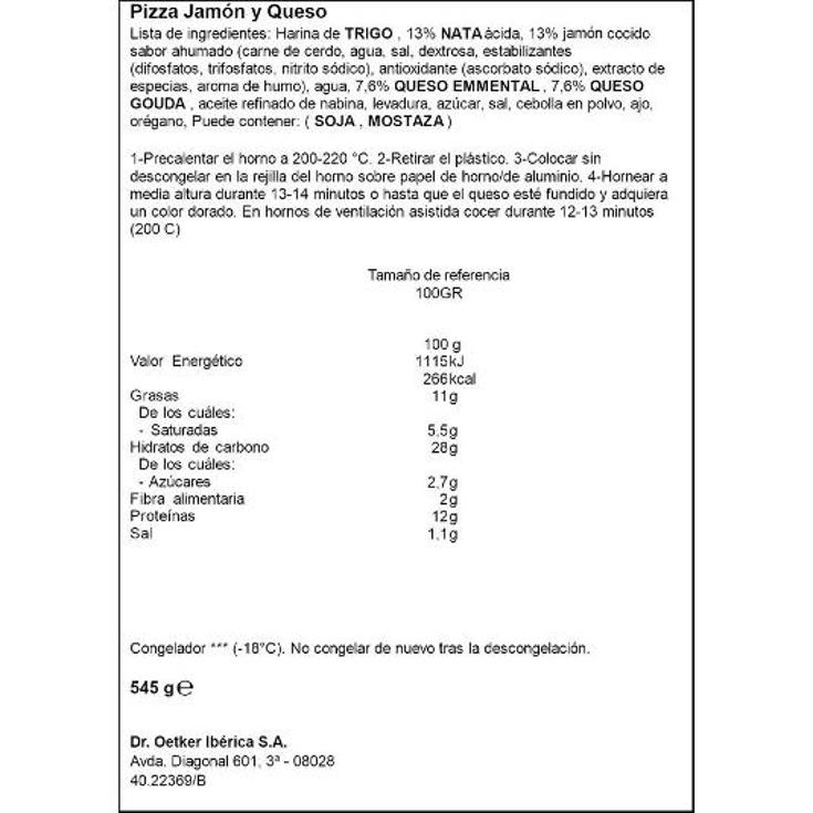 PIZZA RUSTICA HAM CHEESE DR.OETKER UNIDAD 545 GR