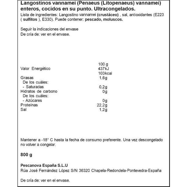 LANGOSTINO COCIDO 24/40 PESCANOVA ESTCH 800 GR