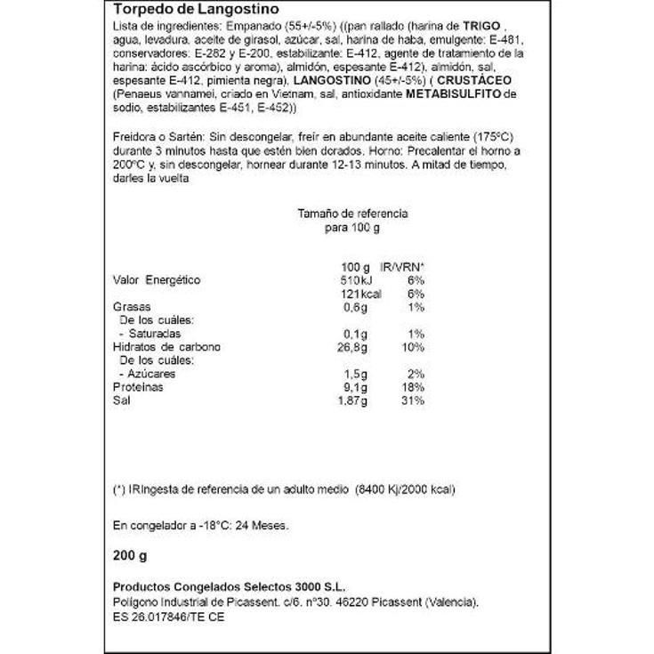 TORPEDO LANGOSTINO COCINARTE PQTE 200 GR