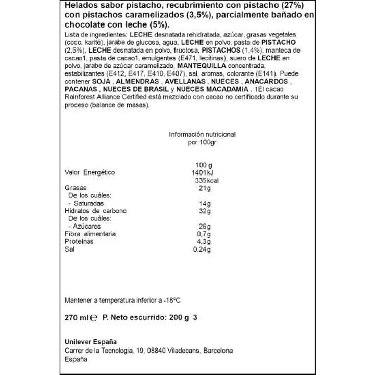 HELADO BOMBON PISTACHO X3 MAGNUM ESTCH 209 GR