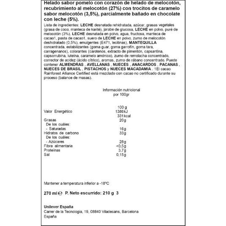 HELADO BOMBON PEACH X3 MAGNUM ESTCH 210 GR