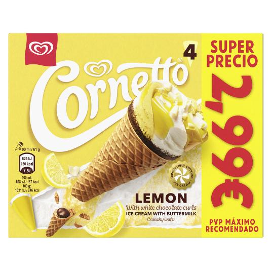 HELADO CONO LIMON X4 CORNETTO ESTCH 244 GR