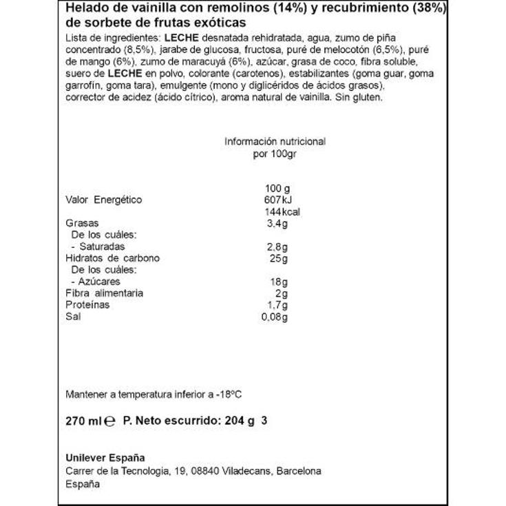 HELADO BOMBON EXOTIC X3 SOLERO ESTCH 204 GR