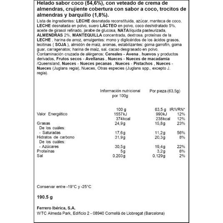 HELADO BOMBON X3 RAFFAELLO CAJA 190 GR