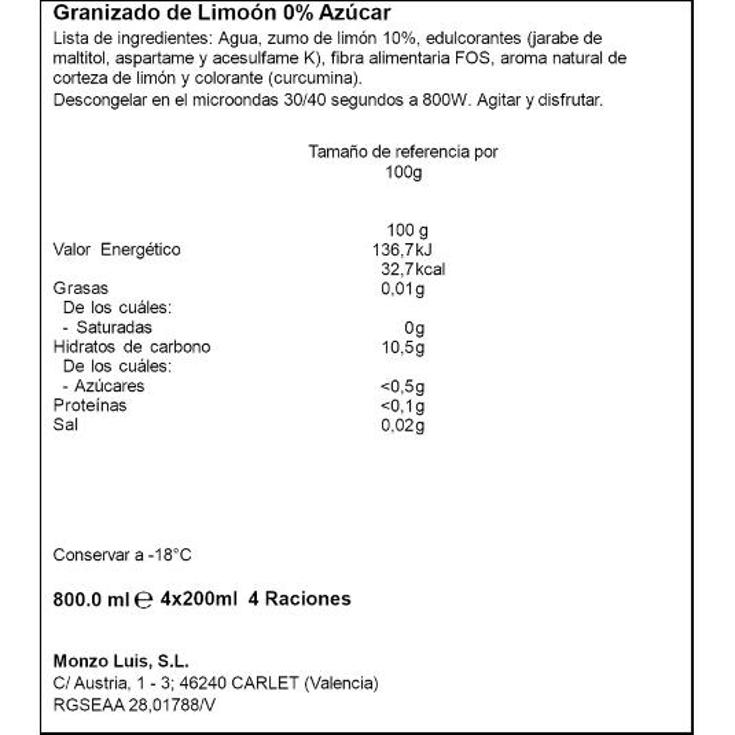 GRANIZADO LIMON 0% AZUCARES X4 DLICIOS PACK 796 GR