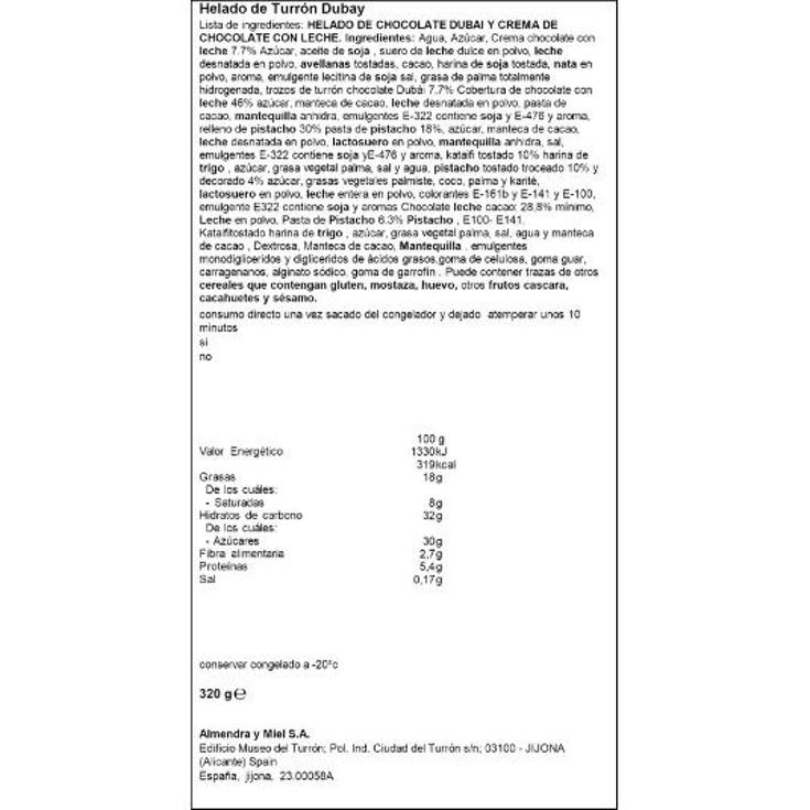 HELADO TARRINA TURRON EST.DUBAY 1880 TRRNA 320 GR