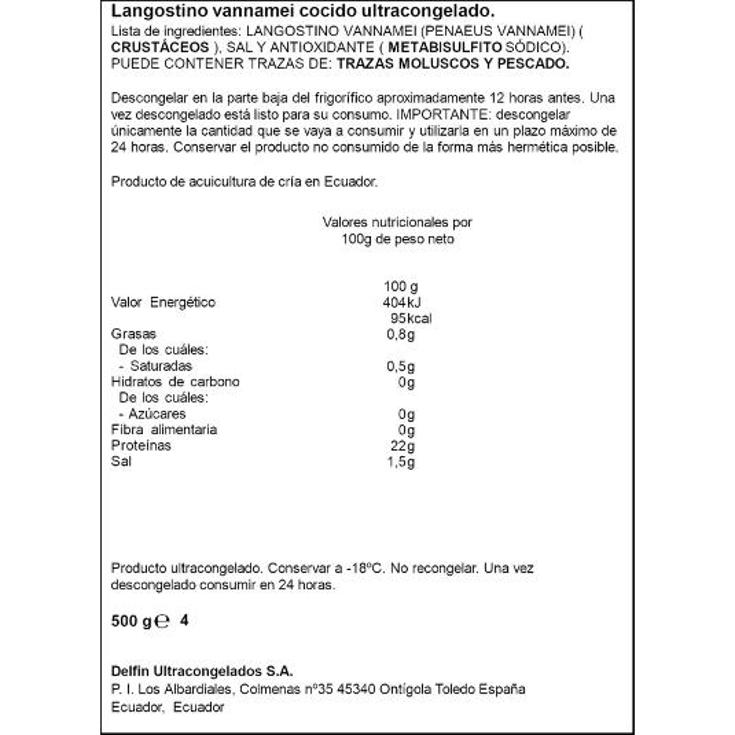 LANGOSTINO COCIDO 20/30 ARTIQ ESTCH 500 GR