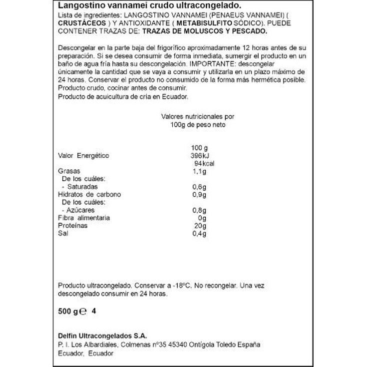 LANGOSTINO CRUDOS 20/30 ARTIQ ESTCH 500 GR