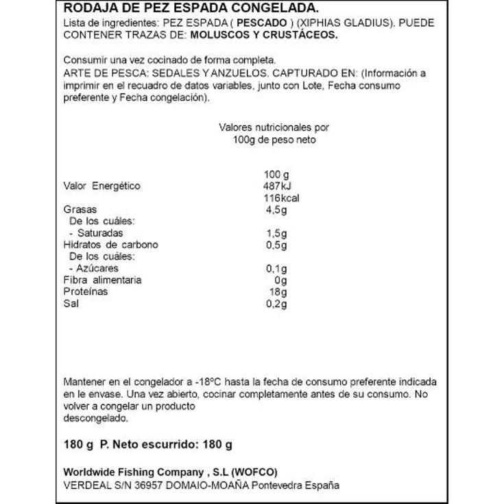 PEZ ESPADA RODAJA ARTIQ BDJA 180 GR