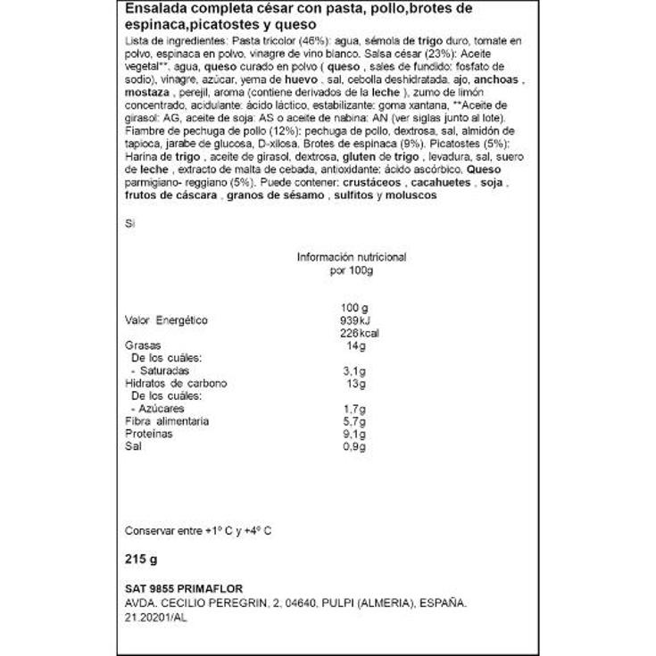 ENSALADA CESAR PASTA MIMAFLOR BOLW 215 GR