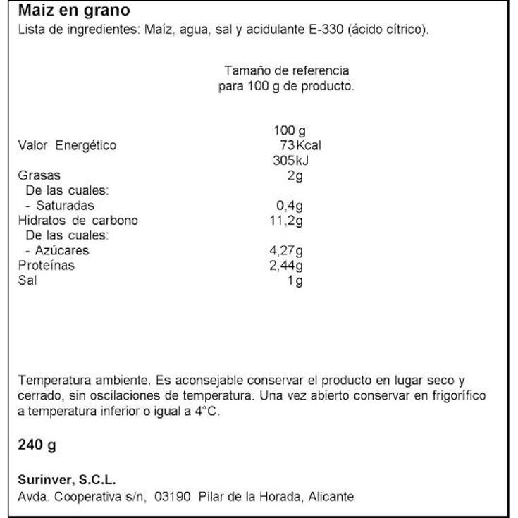 MAIZ COCIDO SURINVER PACK 240 GR