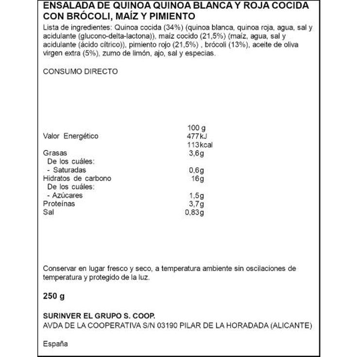 ENSALADA QUINOA BROCOLI SURINVER TARRIN 250 GR