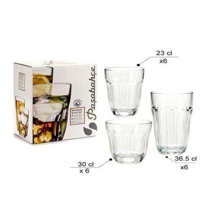 JGO 18 VASOS BAROQUE 23+30+36CL PASABAHCE UNIDAD