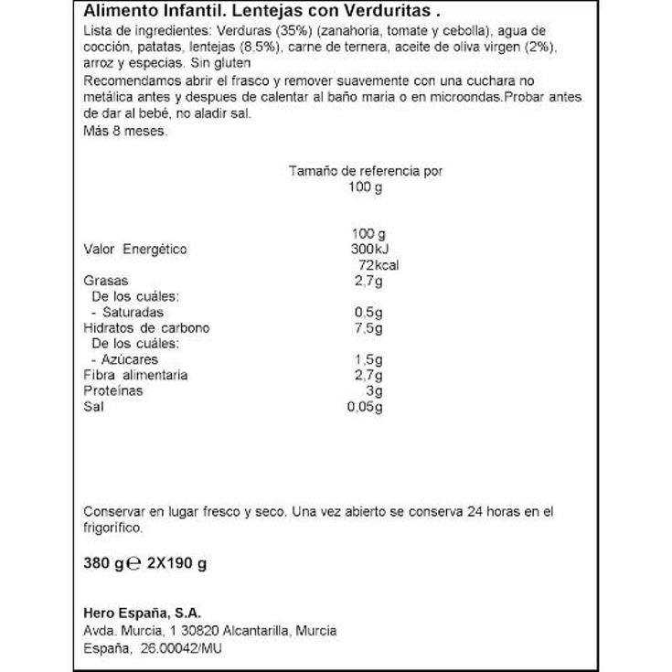 TARRITO R.CASERAS LENTEJA 2X190 HERO PACK 380 GR