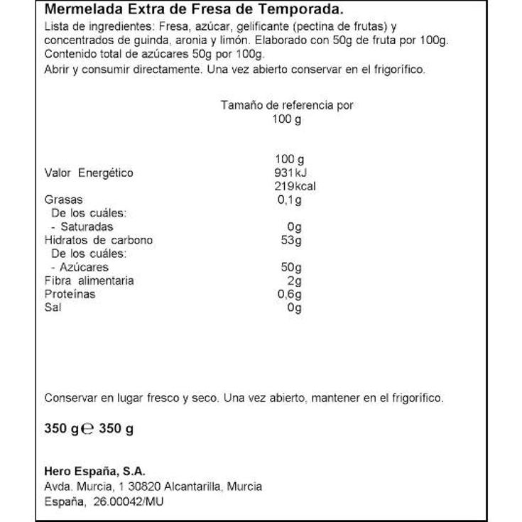 MERMELADA TEMPORADA FRESA HERO FRASCO 350 GR