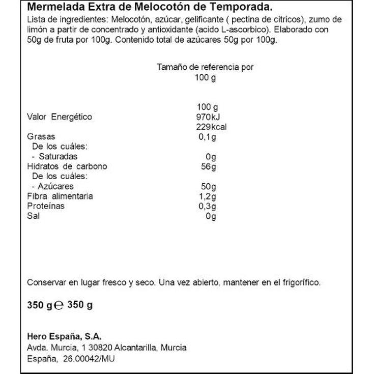 MERMELADA TEMPORADA MELOCOTON HERO FRASCO 350 GR