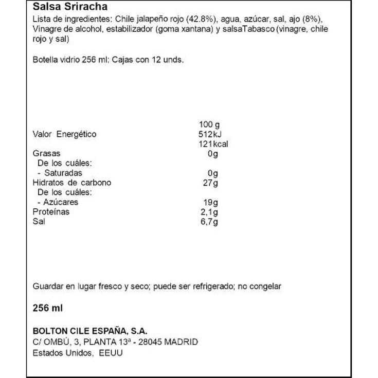 SALSA SRIRACHA TABASCO BTLLA 256 ML