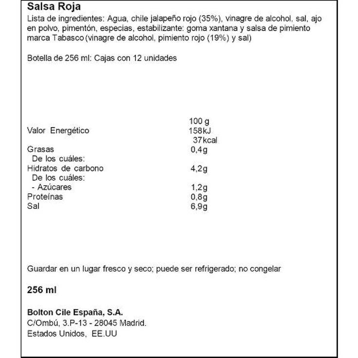 SALSA ROJA TABASCO BTELLA 256 ML