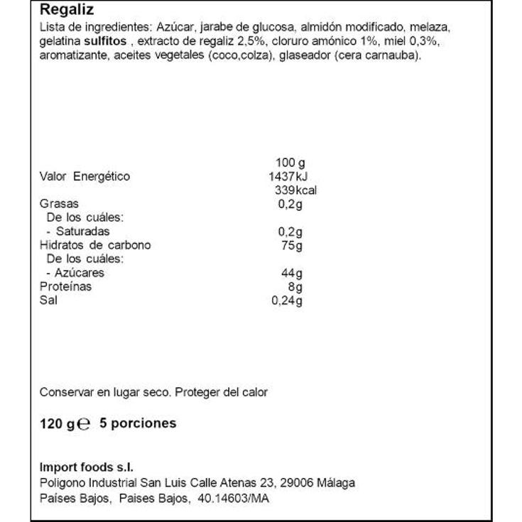 REGALIZ DULCE VENCO BOLSA 120 GR