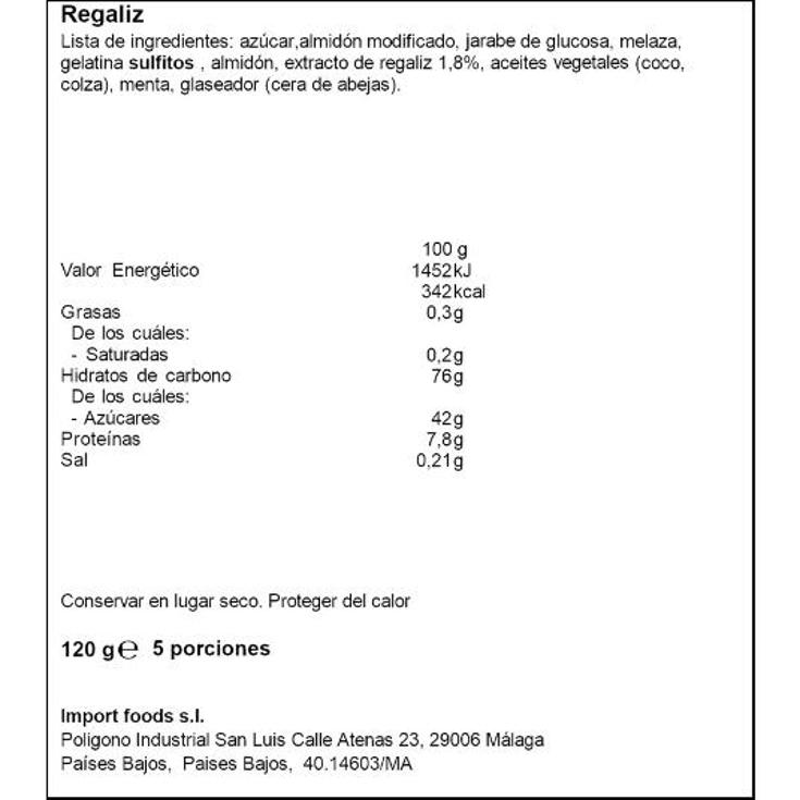 CARAMELOS LICORICE VENCO BOLSA 120 GR