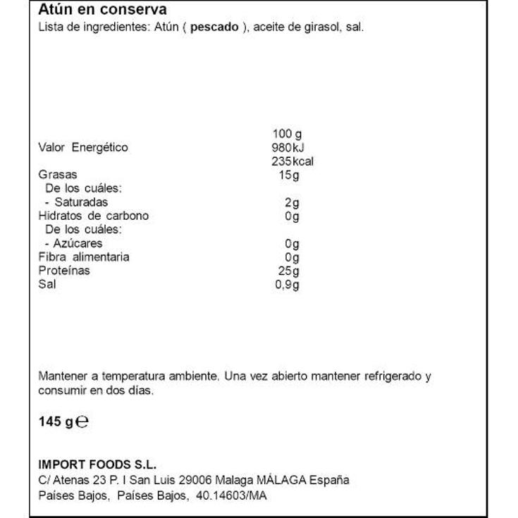 ATUN TROZOS ACEITE TUNA CHUNKS JOHN WEST LATA 145 GR