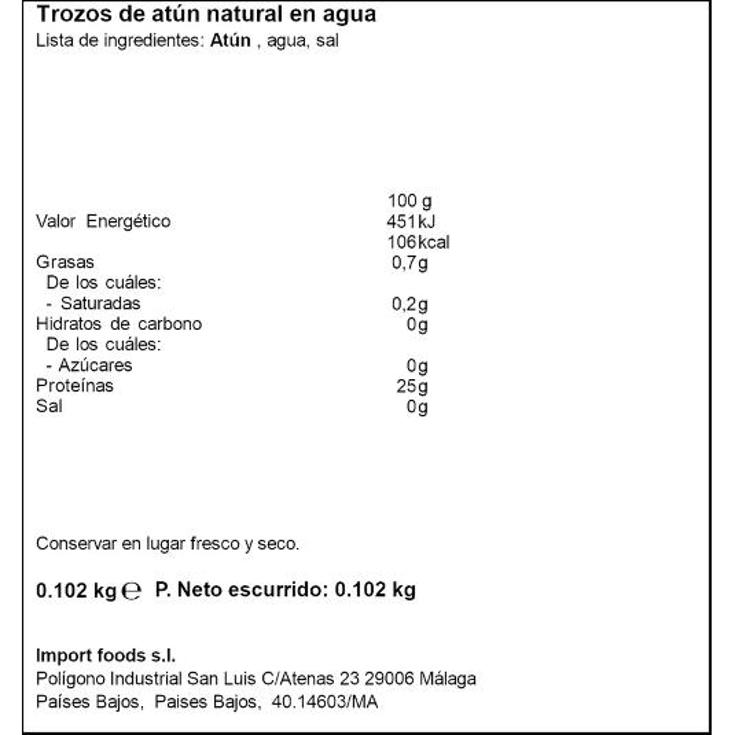 ATUN TROZOS NATURAL TUNA CHUNKS JOHN WEST LATA 145 GR