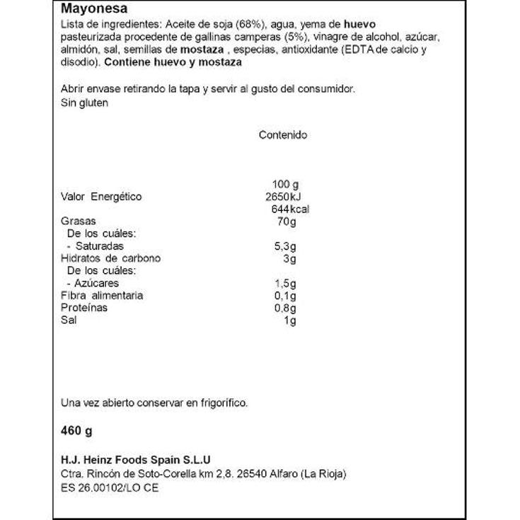 MAYONESA HEINZ FRASCO 480 ML
