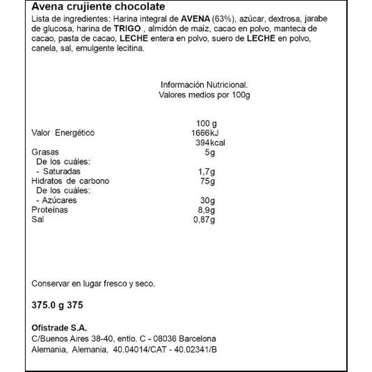 AVENA CRUJIENTE CHOCOLATE KOLLN BOLSA 375 GR