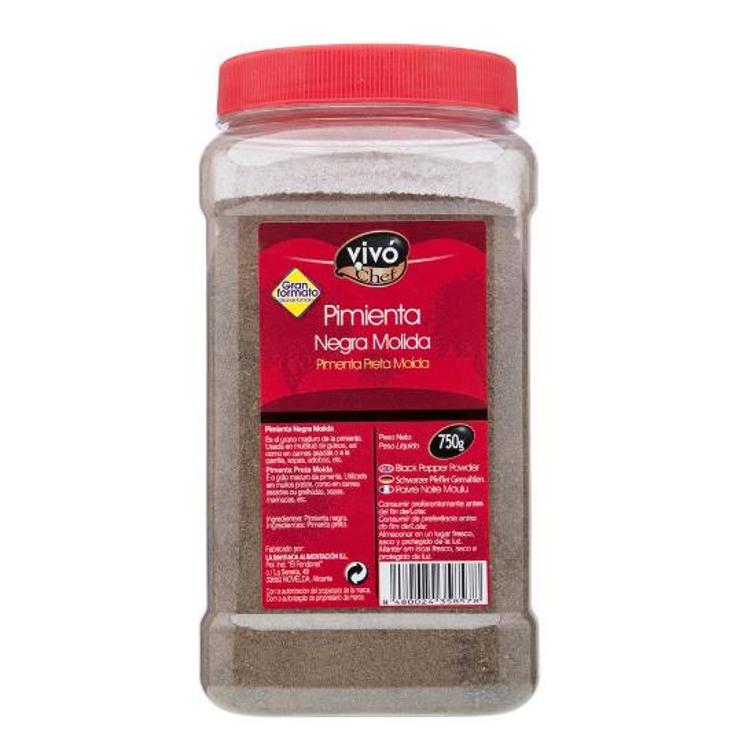 ESPECIAS PIMIENTA NEGRA MOLIDA VIVOCHEF BOTE 750 GR