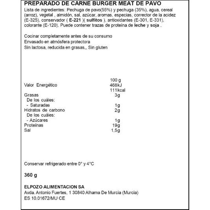 BURGER PAVO BIENSTAR X4 EL POZO BDJA 360 GR