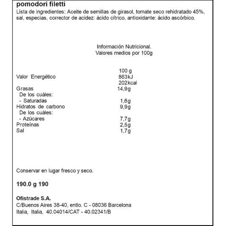 POMODORO FILETTI POLLI TARRO 190 GR