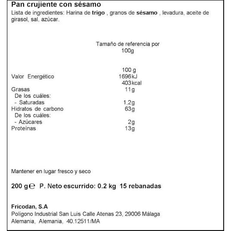 KNACKEBROD SESAMO WASA PQUETE 200 GR
