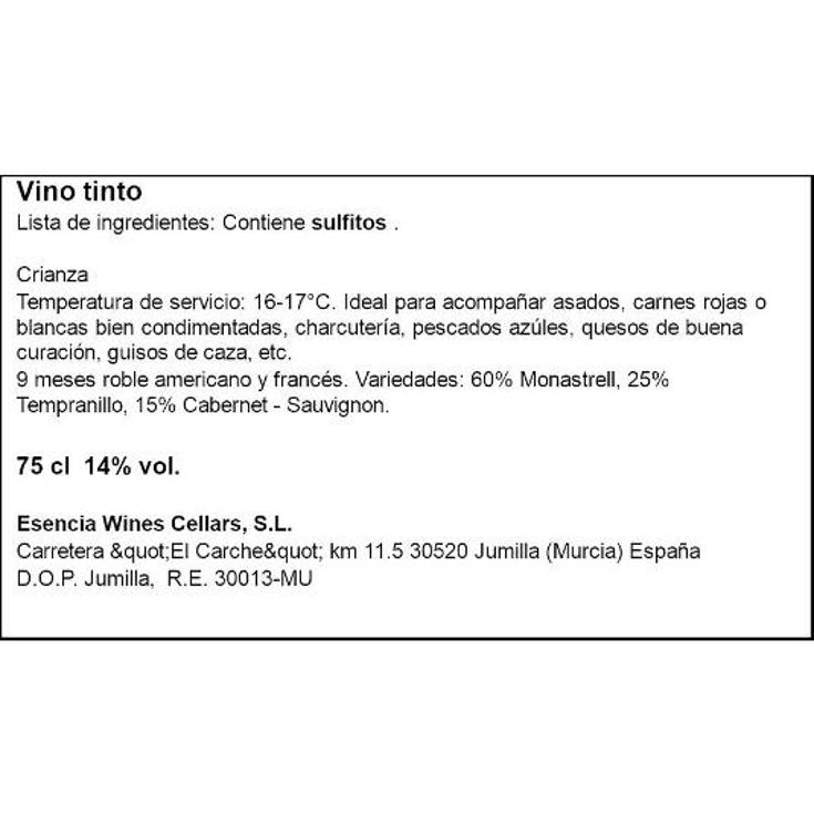 VINO TINTO JUMILLA CRIANZA 14º CASA ERMITA BTLLA 75 CL