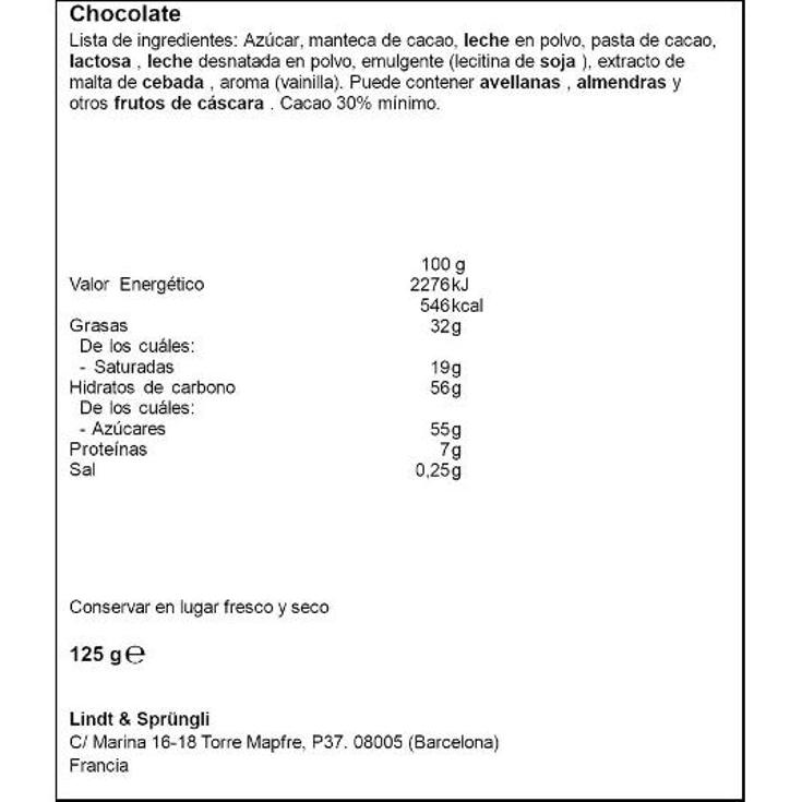 CHOCOLATE LECHE LINDT PTLLA 100 GR