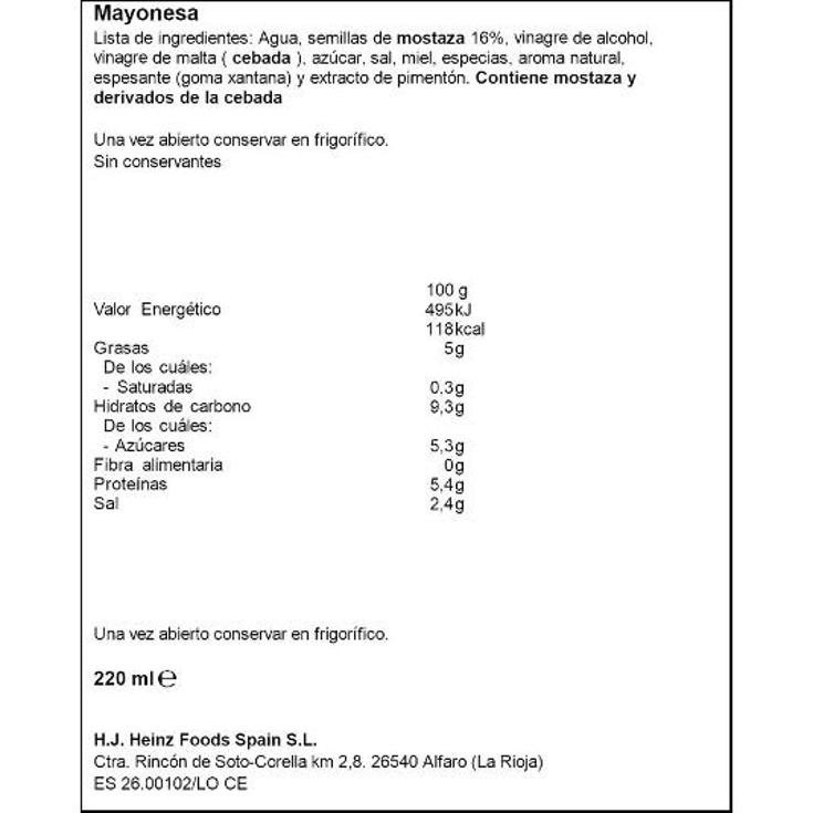 MOSTAZA (BOCABAJO) HEINZ PET 220 ML