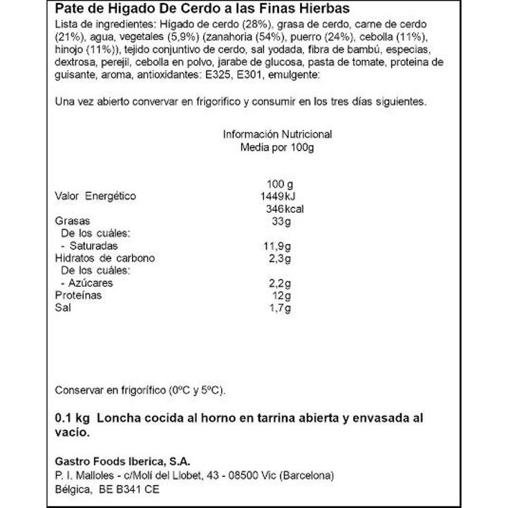 PATE FINAS HIERBAS CAPDEVILA UNIDAD 100 GR