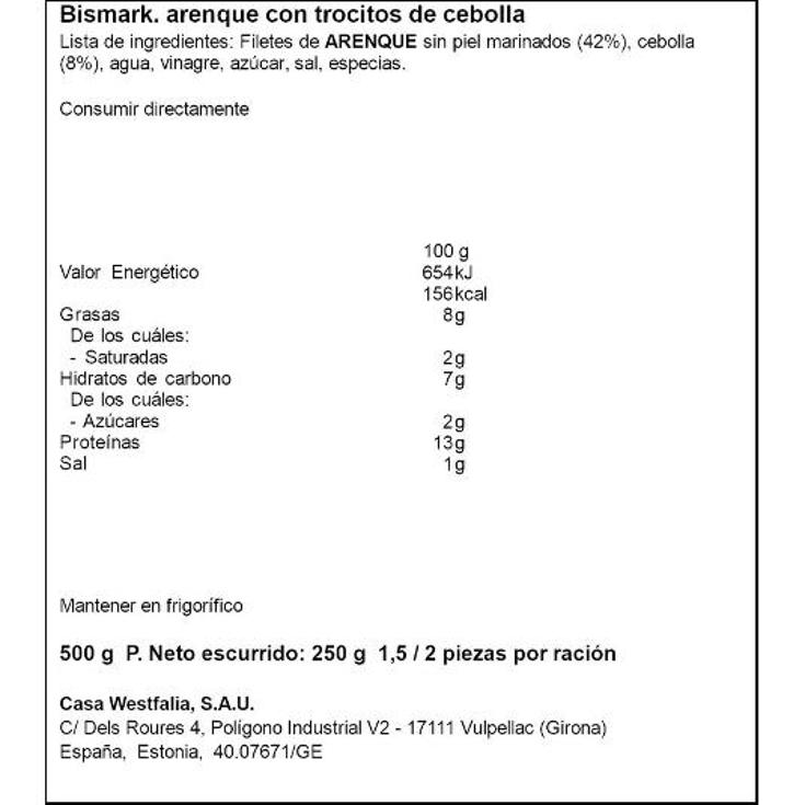 ARENQUE BISMARCK CON CEBOLLA FRG FOODS TARRO 250 GR