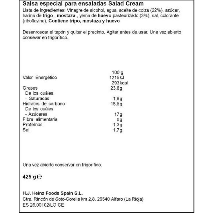 SALSA SALAD CREAM HEINZ PET 425 GR
