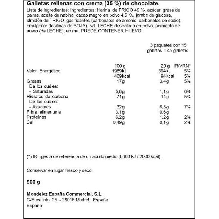 GALLETAS RELL.CHOC.PACK 3X300 G PRINCIPE PACK 900 GR