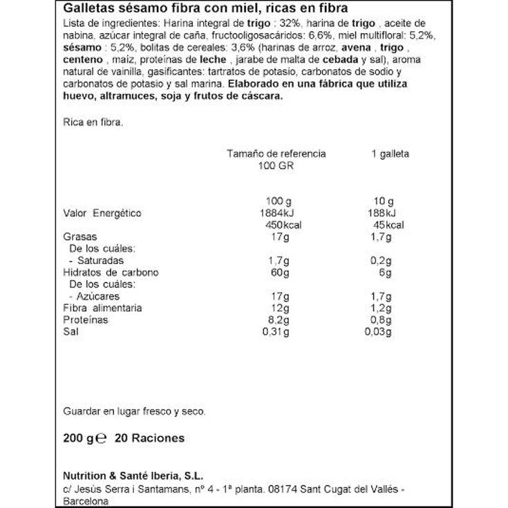 GALLETAS SESAMO BIFIDUS MIEL GERBLE PQTE 200 GR