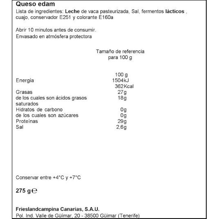 QUESO EDAM MEDIO DURO CUÑA CASTILLO UNID 280 GR