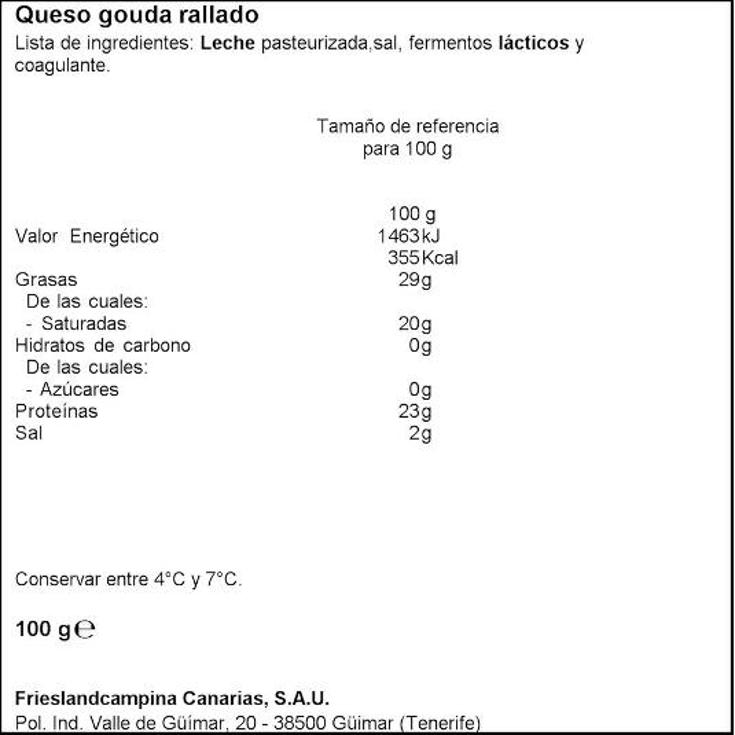 QUESO GOUDA RALLADO CASTILLO PQTE 100 GR