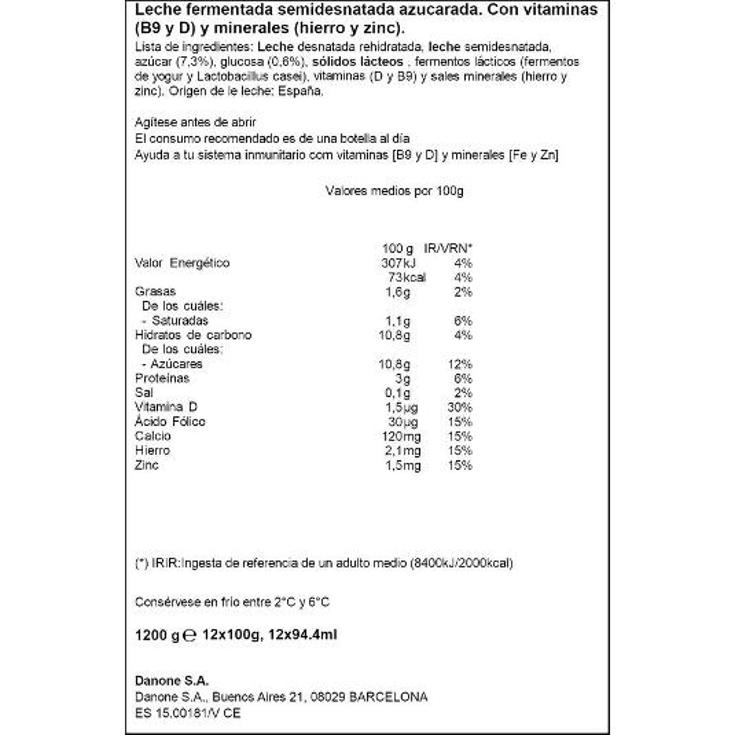 ACTIMEL LIQUIDO NATURAL X12 DANONE PACK 1200 GR