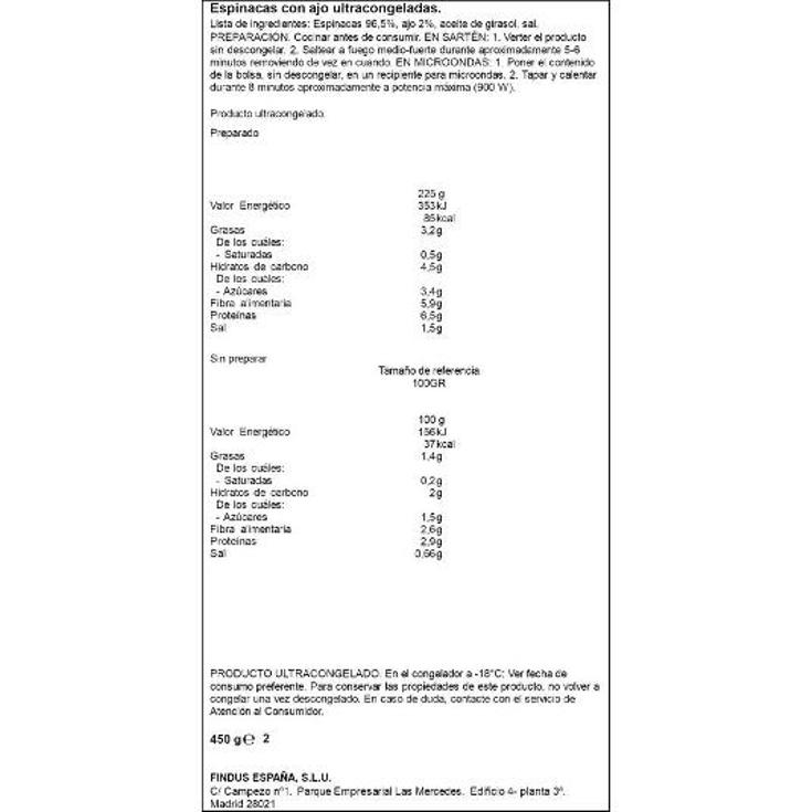 ESPINACAS AL AJILLO FINDUS BOLSA 450 GR