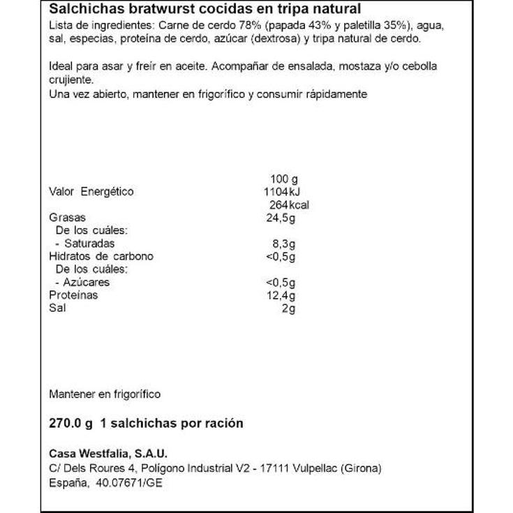 SALCHICHAS BRATWURST BOLSA 270 GR